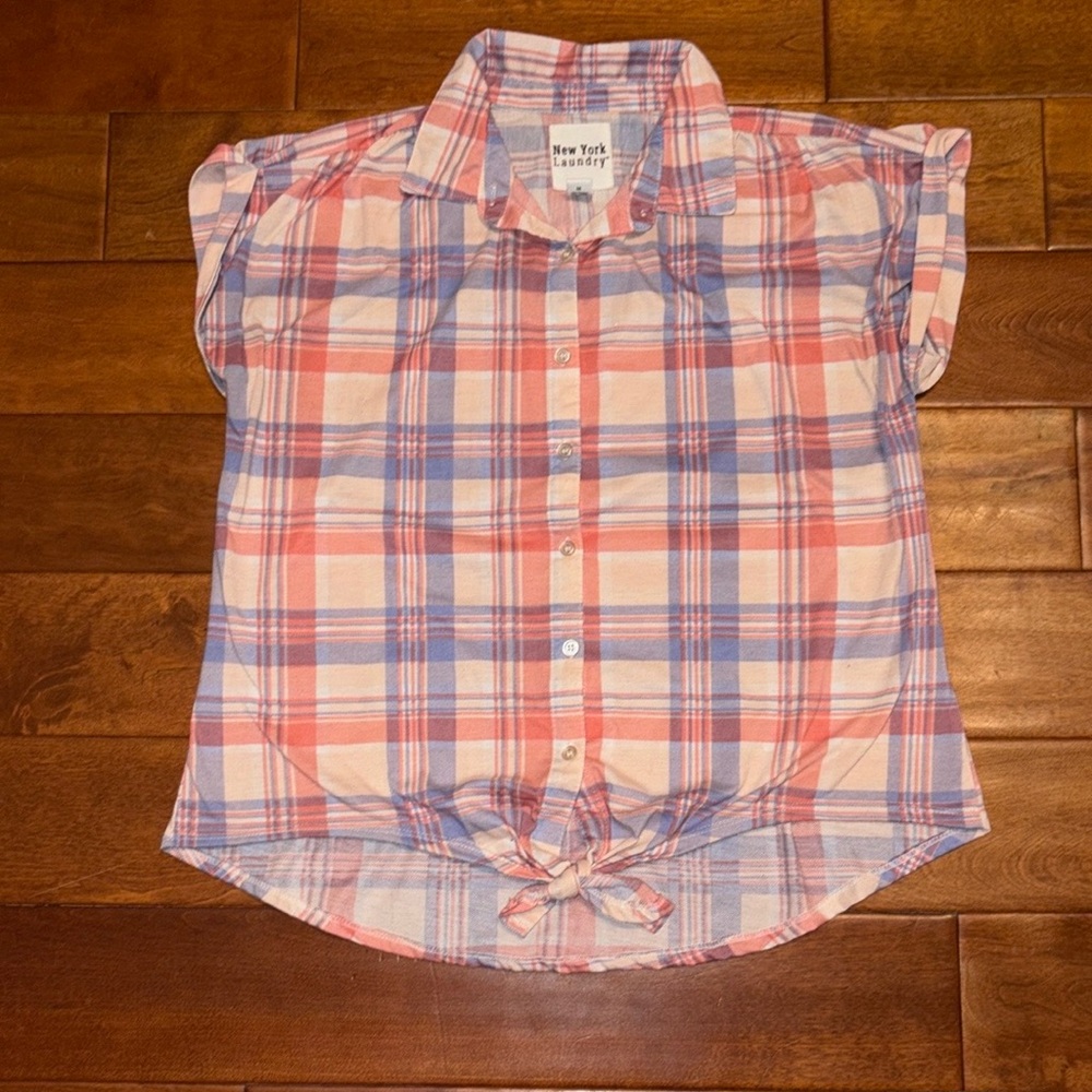 New York Laundry Plaid Shirt - Coral and Lavender